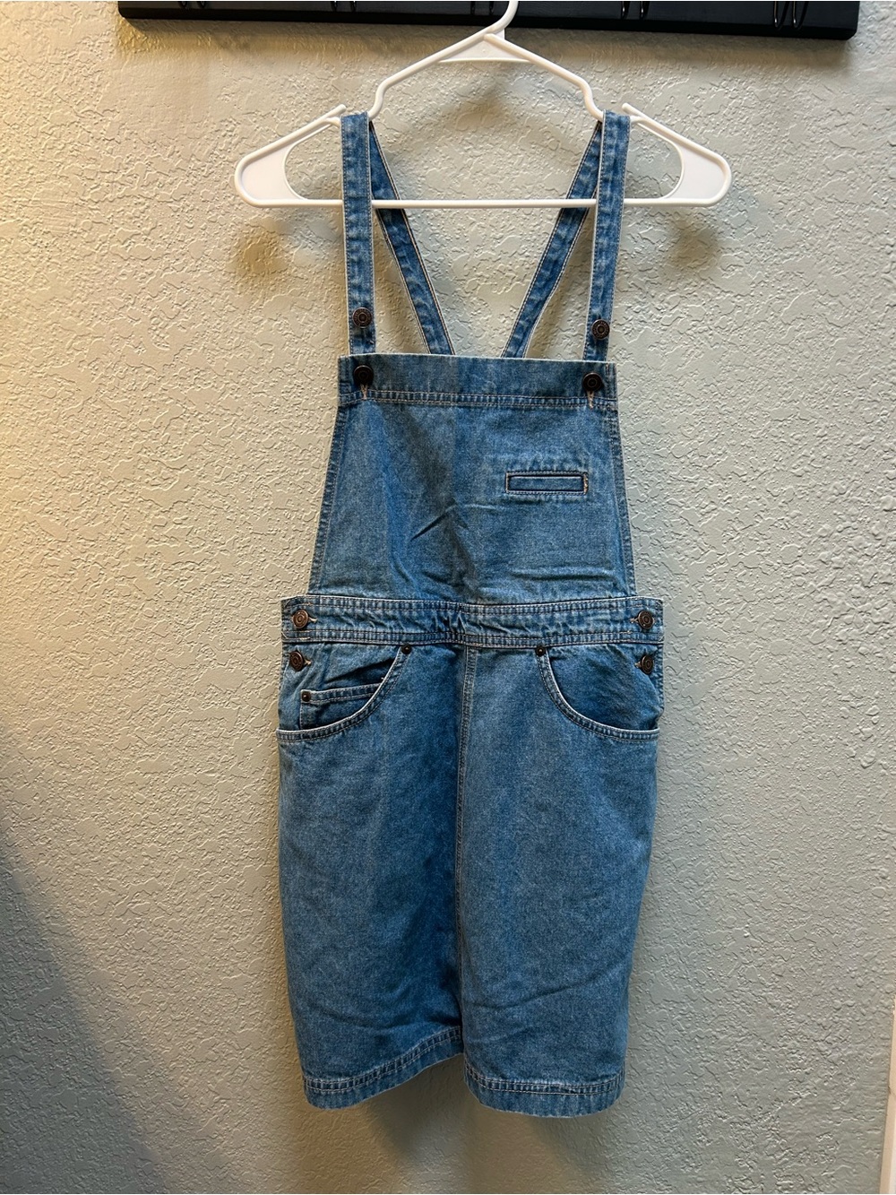 Denim Overall Skirt Romper -  Medium Wash Blue